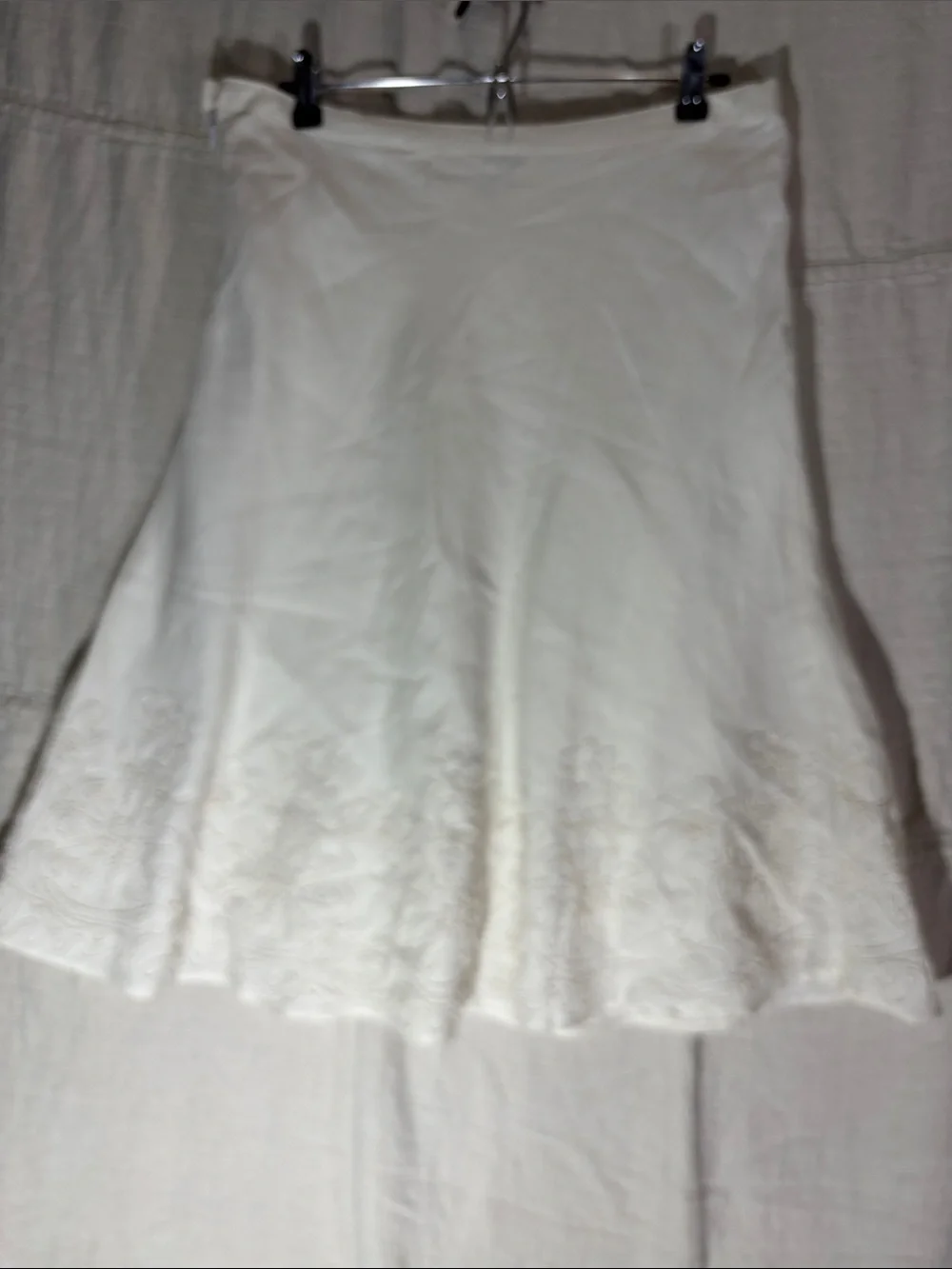 Appraisal Ivory Embroidered A Line Midi Skirt Size 12 Ramie Rayon Blend Lined